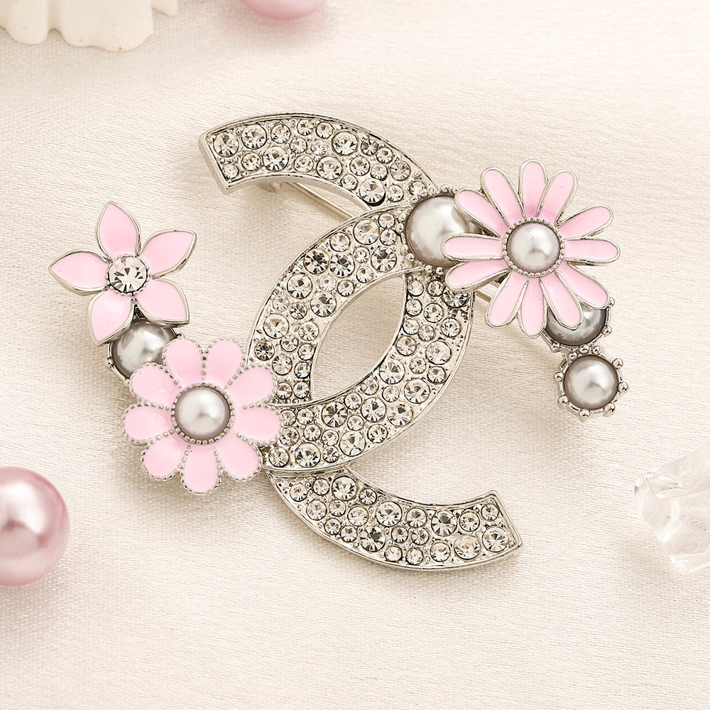 CC pink flower pearls/zircon Brooch