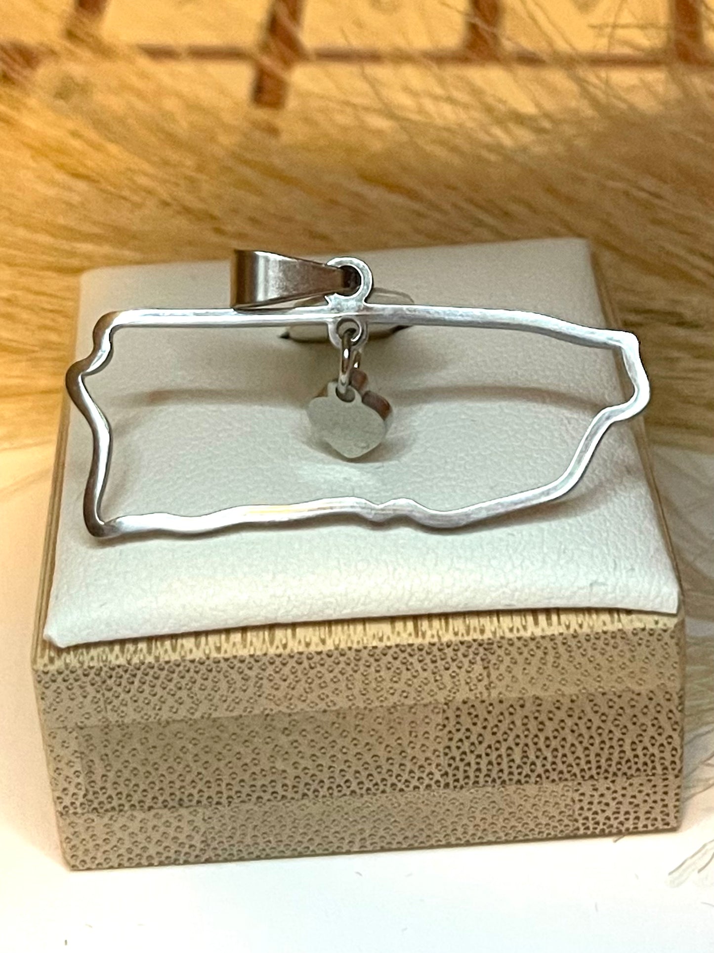 Puerto Rico Island charm with Dangling Heart