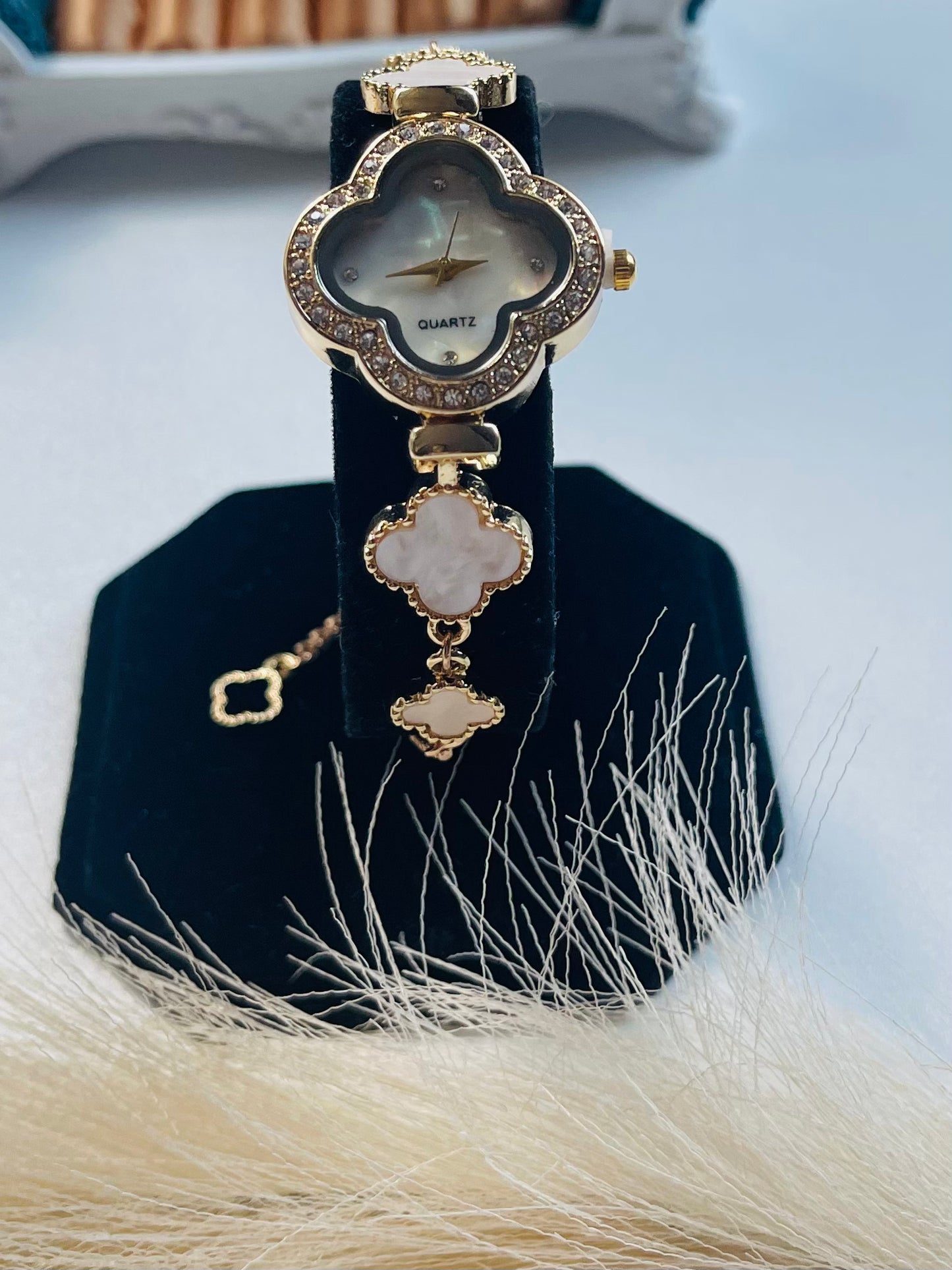 Clover Gold Tone Watch with zircon