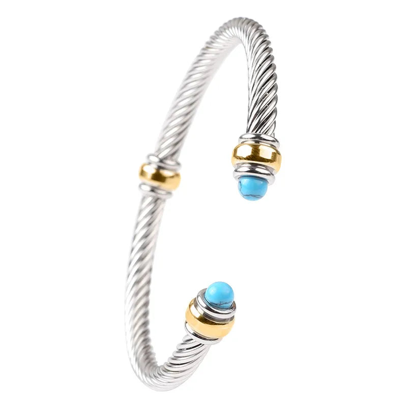 Cable bangle with turquoise bead