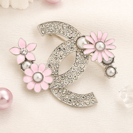 CC pink flower pearls/zircon Brooch