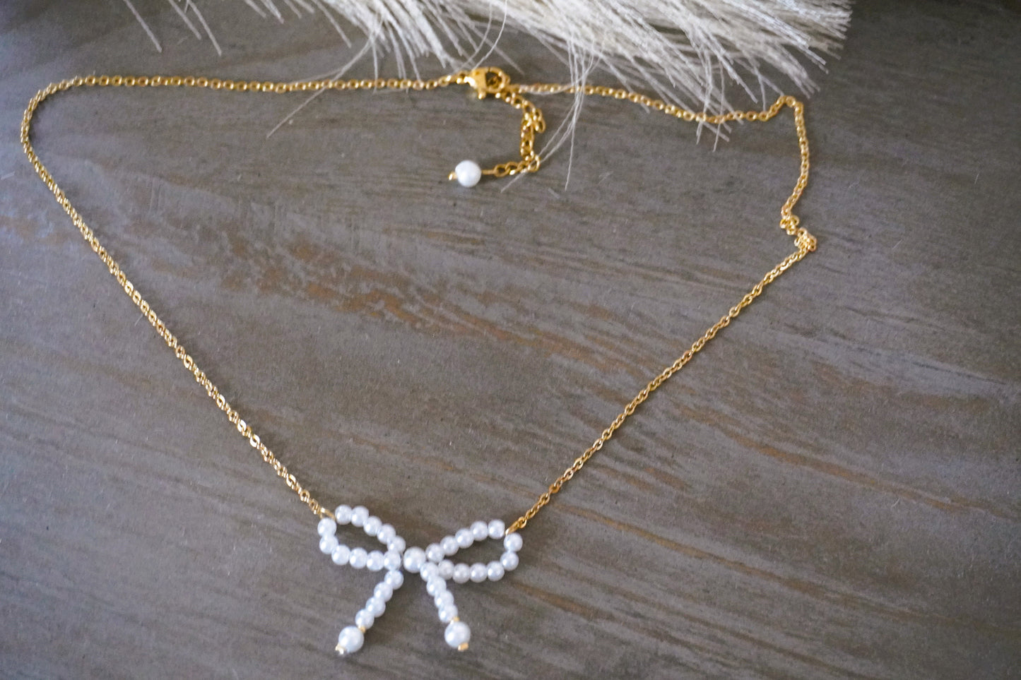 Coquette Pearl Bow Necklace