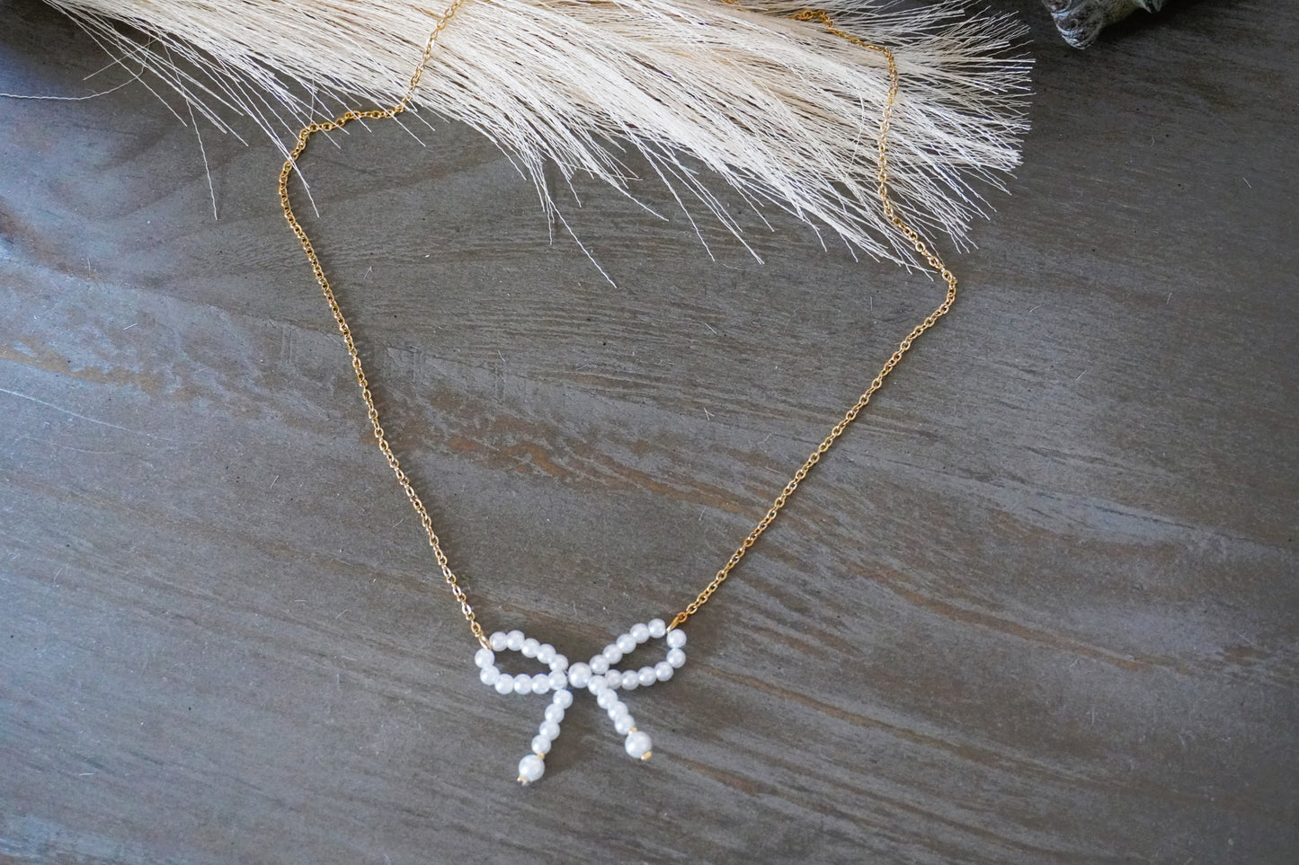 Coquette Pearl Bow Necklace