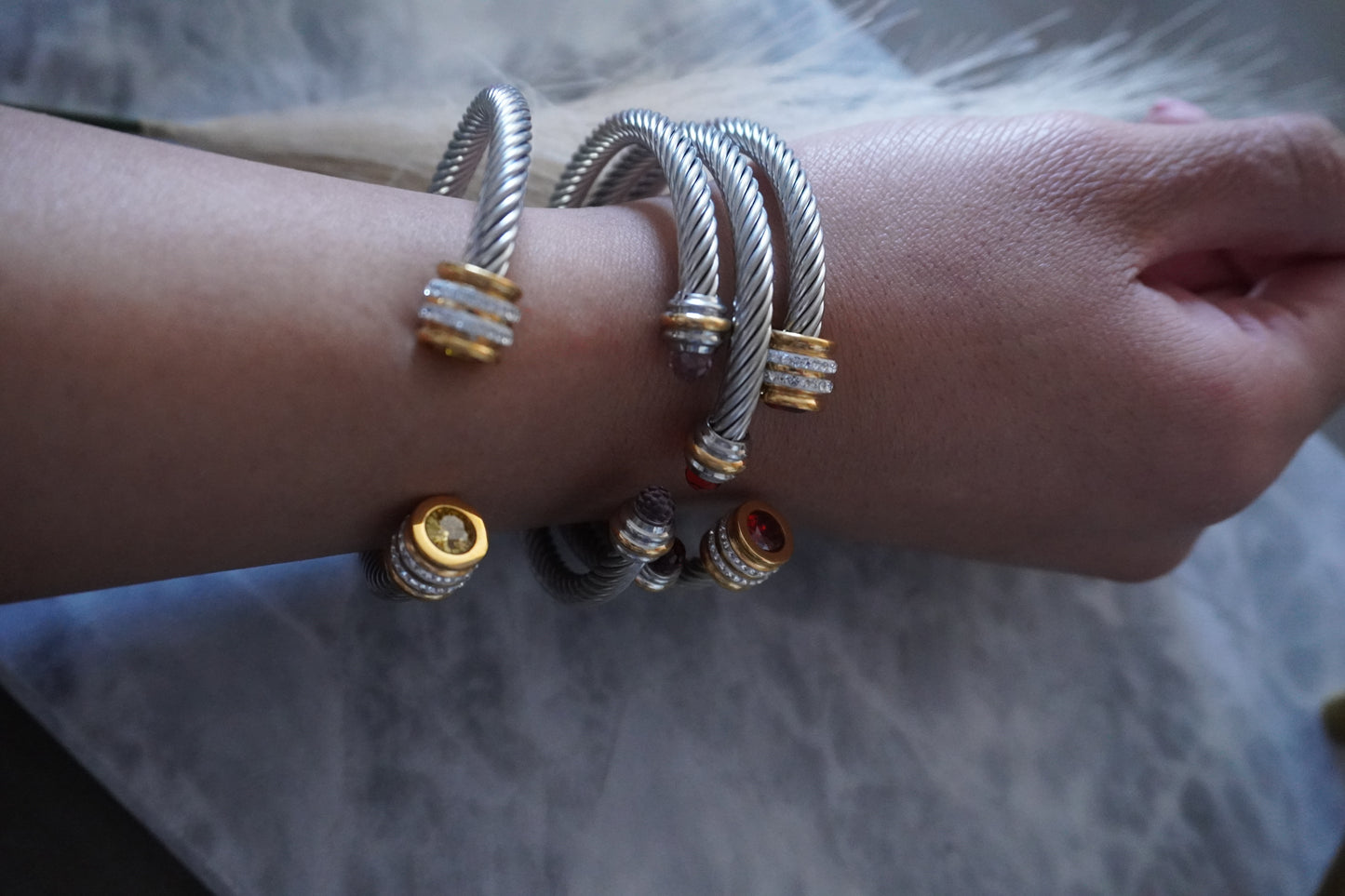 Cable Bangles With Zirconias