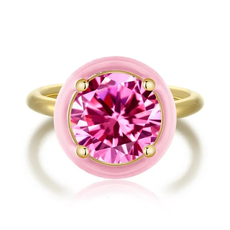 Pink Round Rhinestone Ring